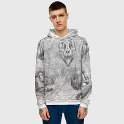 Толстовка-худи мужская Черепа динозавров - эскиз, цвет: 3D-белый — фото 2