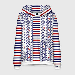 Толстовка-худи мужская Полосатый морской орнамент с якорями, цвет: 3D-белый