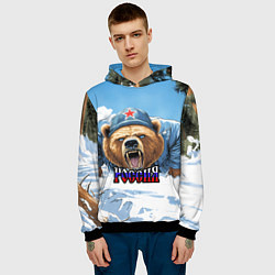 Толстовка-худи мужская Медведь отжимается - я русский, цвет: 3D-черный — фото 2