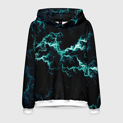 Толстовка-худи мужская Lightning light blue glow, цвет: 3D-белый