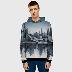 Толстовка-худи мужская Небоскребы и скалы, цвет: 3D-черный — фото 2