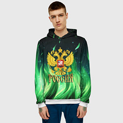Толстовка-худи мужская Россия на фоне зеленого огня, цвет: 3D-белый — фото 2
