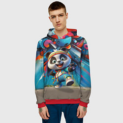 Толстовка-худи мужская Funny panda cub on a graffiti background, цвет: 3D-красный — фото 2