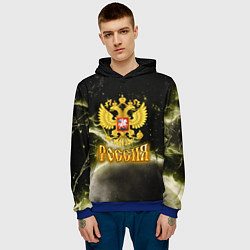 Толстовка-худи мужская Россия - герб на черно-зеленом фоне, цвет: 3D-синий — фото 2