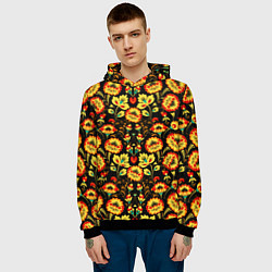 Толстовка-худи мужская Русская узорная роспись, цвет: 3D-черный — фото 2