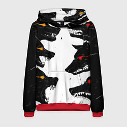 Толстовка-худи мужская Волки со светящимися глазами, цвет: 3D-красный