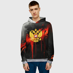 Толстовка-худи мужская Герб России - красная краска на черном, цвет: 3D-меланж — фото 2