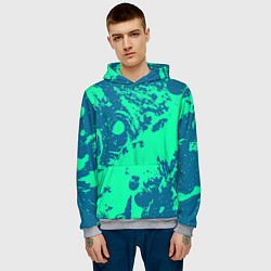Толстовка-худи мужская Сине-зелёный абстракция краски, цвет: 3D-меланж — фото 2