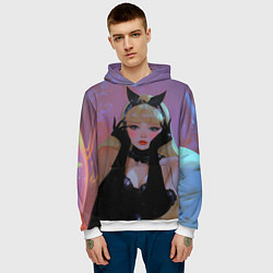 Толстовка-худи мужская Девушка - черная кошка, цвет: 3D-белый — фото 2