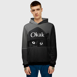 Толстовка-худи мужская Кот в капюшоне, окак, мем, цвет: 3D-черный — фото 2