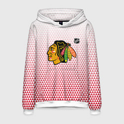 Толстовка-худи мужская Чикаго Блэкхокс - красные треугольники с градиенто, цвет: 3D-белый