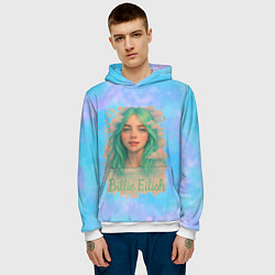 Толстовка-худи мужская Билли Айлиш с зелеными волосами, цвет: 3D-белый — фото 2