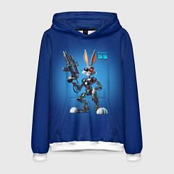 Толстовка-худи мужская Cyborg Bugs Bunny with a gun - ai art fantasy, цвет: 3D-белый