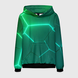 Толстовка-худи мужская Зеленые неоновые плитки, цвет: 3D-черный