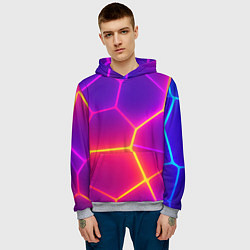 Толстовка-худи мужская Синие плиты с фиолетовым свечением, цвет: 3D-меланж — фото 2