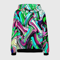 Толстовка-худи мужская Зелёно-розовый искажённая абстракция, цвет: 3D-черный