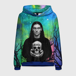 Толстовка-худи мужская Bones без зрачков держит череп в руках, цвет: 3D-синий