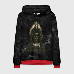 Толстовка-худи мужская Bones сидит на троне из черепов, цвет: 3D-красный