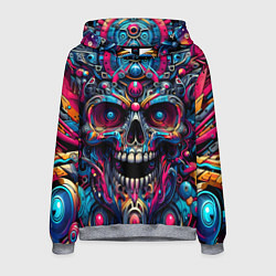 Толстовка-худи мужская Colorful cyber skull - pattern, цвет: 3D-меланж