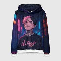 Толстовка-худи мужская LiL Peep - Неоновый аниме арт, цвет: 3D-белый