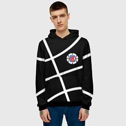 Толстовка-худи мужская Клипперс - текстура черного мяча, цвет: 3D-черный — фото 2