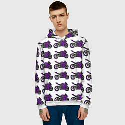 Толстовка-худи мужская Motorcycle purple, цвет: 3D-белый — фото 2