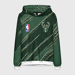 Толстовка-худи мужская Милуоки Бакс - линии с потертостями, цвет: 3D-белый