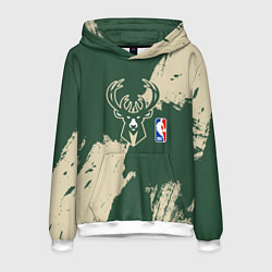 Толстовка-худи мужская Милуоки Бакс - разлитая краска, цвет: 3D-белый