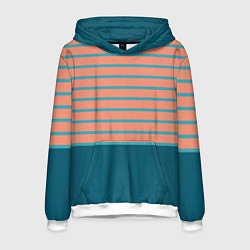 Толстовка-худи мужская Полосатый мандариновый морской рассвет с однотоном, цвет: 3D-белый