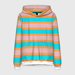 Толстовка-худи мужская Полосы бирюзово-розовые, цвет: 3D-белый