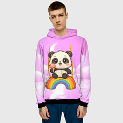 Толстовка-худи мужская Панда с мороженым качается на радуге, цвет: 3D-черный — фото 2