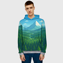Толстовка-худи мужская Горный пейзаж - пиксель арт, цвет: 3D-меланж — фото 2