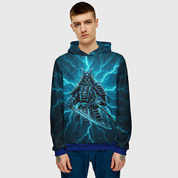 Толстовка-худи мужская Демонический электросамурай, цвет: 3D-синий — фото 2