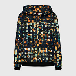 Толстовка-худи мужская Тёмный синий с оранжевым кубики абстракция, цвет: 3D-черный