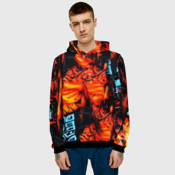 Толстовка-худи мужская Абстрактная текстура рыжего пламени, цвет: 3D-черный — фото 2