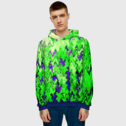 Толстовка-худи мужская Ярко-зелёный стекающая абстаркция, цвет: 3D-синий — фото 2
