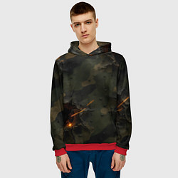 Толстовка-худи мужская Огненные следы от пуль на камуфляже, цвет: 3D-красный — фото 2