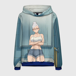 Толстовка-худи мужская Дандадан бабушка в ванной, цвет: 3D-синий