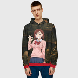 Толстовка-худи мужская Сиратори Айра - знак ок, цвет: 3D-красный — фото 2