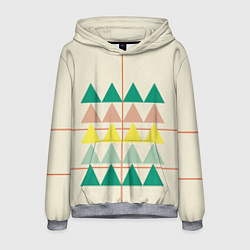 Толстовка-худи мужская Абстрактный лес пирамидки с однотоном, цвет: 3D-меланж