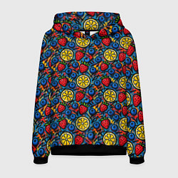 Толстовка-худи мужская Ягоды и фрукты паттерн, цвет: 3D-черный