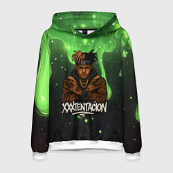 Толстовка-худи мужская XXXTentacion на фоне зеленой краски, цвет: 3D-белый