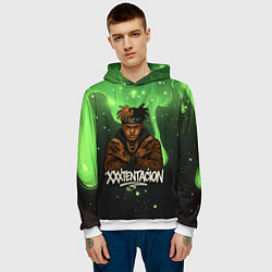 Толстовка-худи мужская XXXTentacion на фоне зеленой краски, цвет: 3D-белый — фото 2