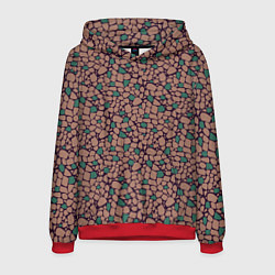 Толстовка-худи мужская Мелкий мозаичный коричневый зеленый узор хакки, цвет: 3D-красный