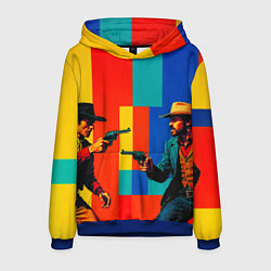 Толстовка-худи мужская Перестрелка ковбоев поп-арт, цвет: 3D-синий