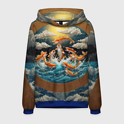 Толстовка-худи мужская Большие золотистые рыбы выпрыгивают из воды, цвет: 3D-синий