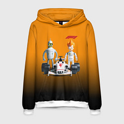 Толстовка-худи мужская Механик Бендер и пилот формулы 1 Фрай, цвет: 3D-белый