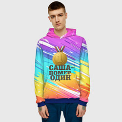 Толстовка-худи мужская Медаль Саша номер один, цвет: 3D-синий — фото 2