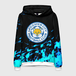 Толстовка-худи мужская ФК Лестер Сити голубые краски, цвет: 3D-белый