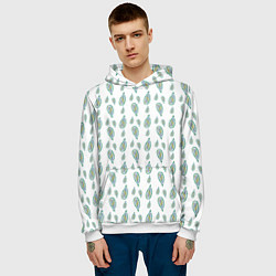 Толстовка-худи мужская Белый с абстрактным зелёным рисунком, цвет: 3D-белый — фото 2